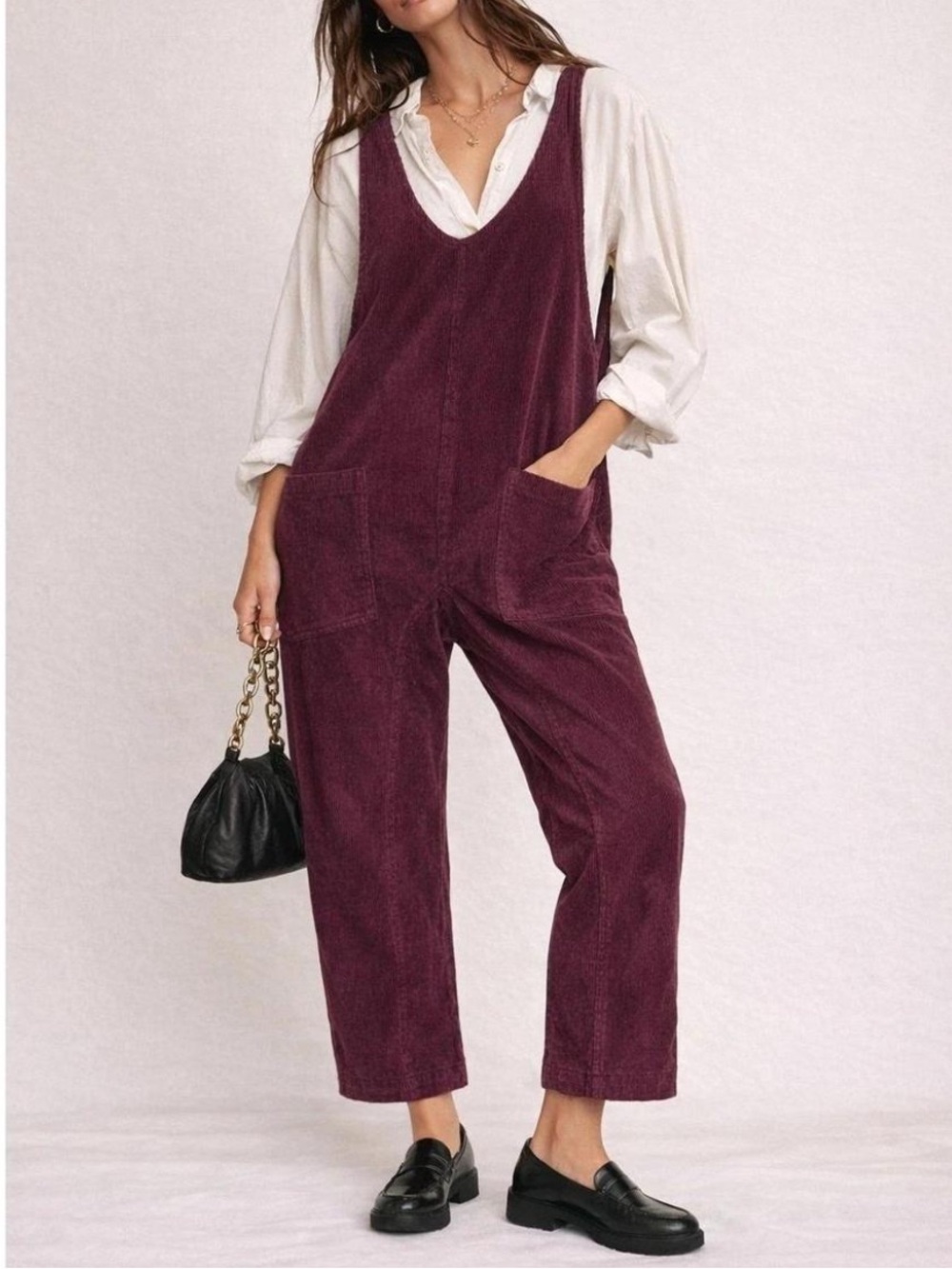Free People High Roller Corduroy Jumpsuit in Plum Medium